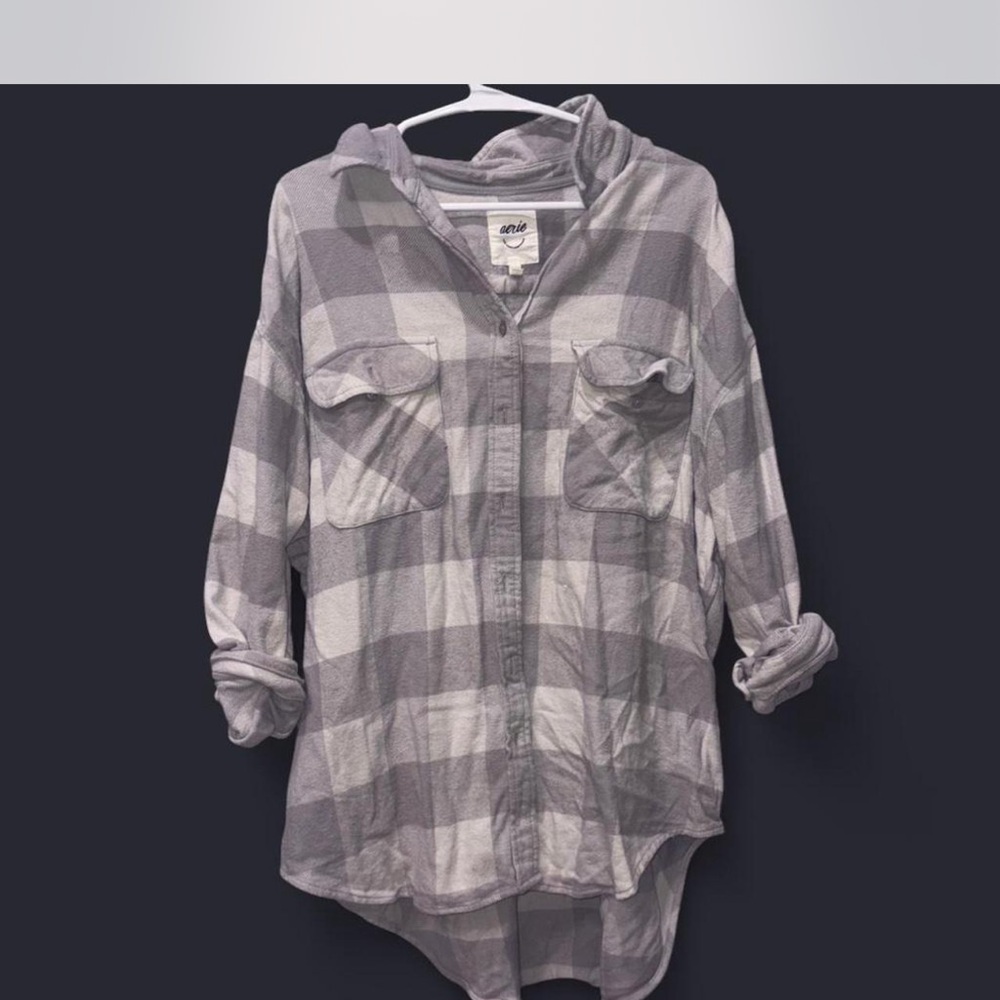 Aerie Gray Hooded Shirt